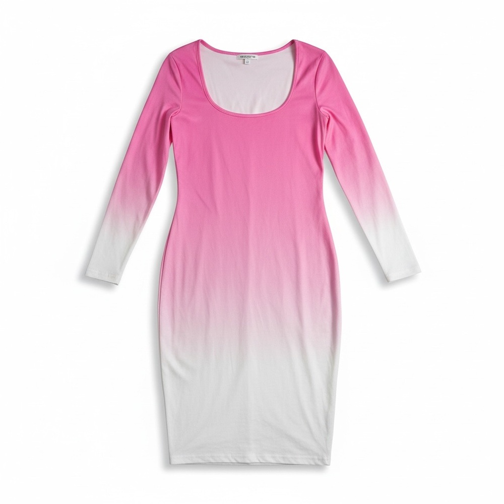Amazon Pink to White Gradient Long Sleeve Dress